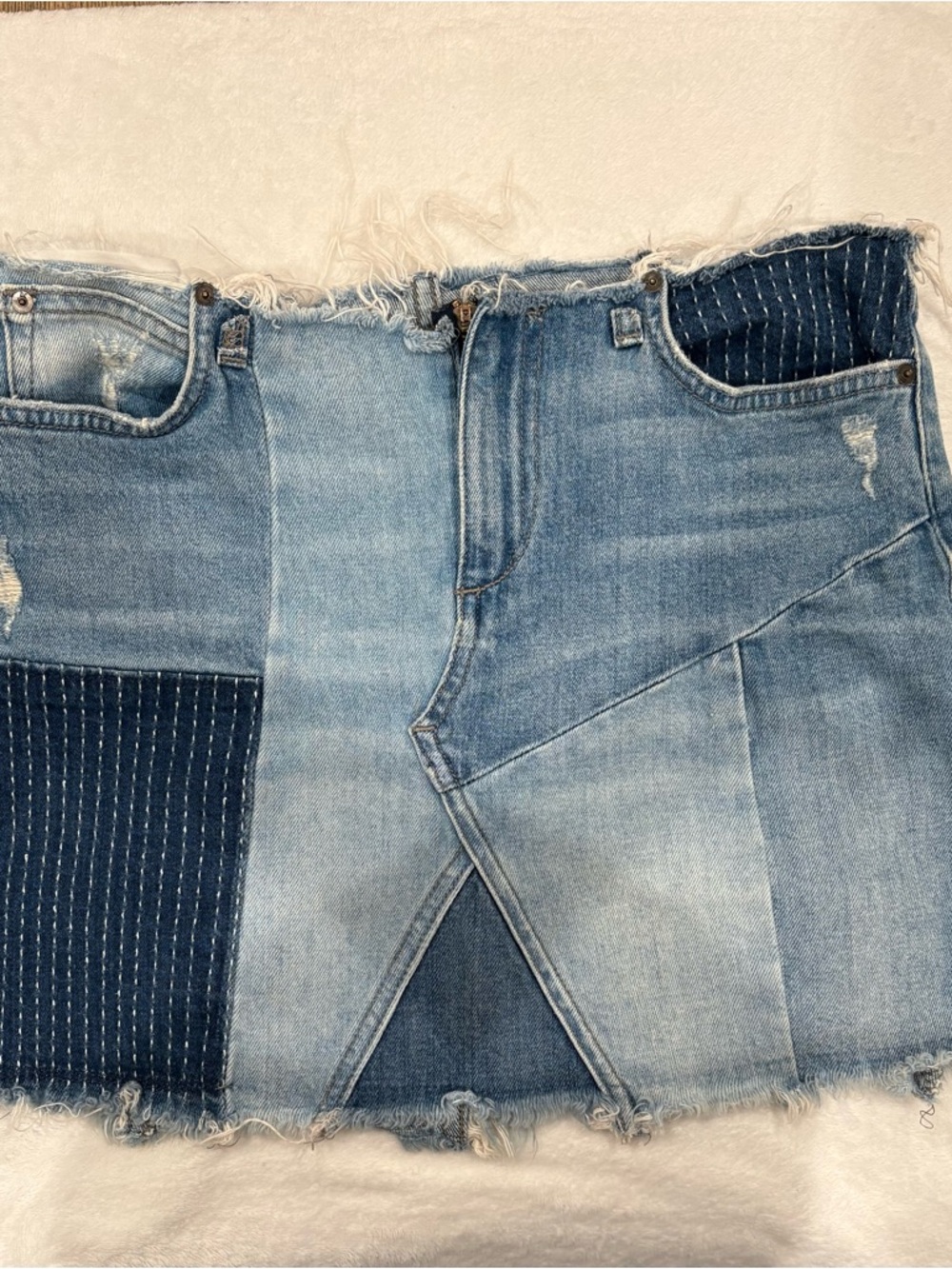 Joe's Jeans Patchwork Denim Mini Skirt - Light Blue & Dark Blue